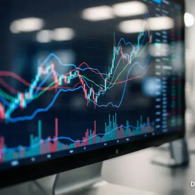 Financial analytics dashboard with line and bar charts on a monitor